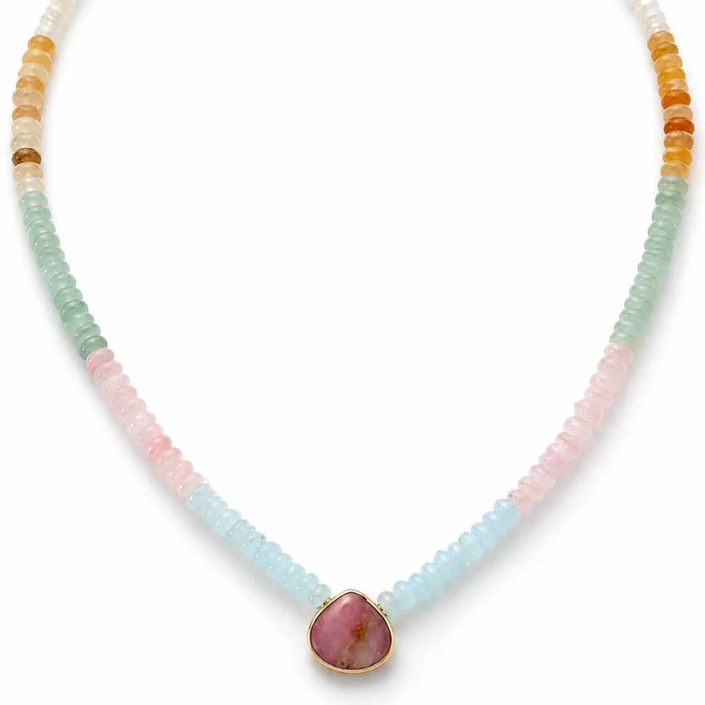 NEW JOY DRAVECKY women's bezel stone necklace in pink opal